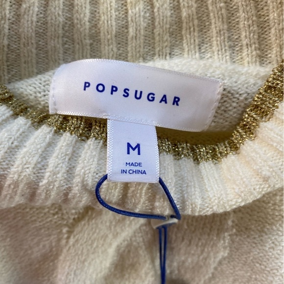 Popsugar Large medium Cream Silver Gold High Neck Soft Long Sleeve Sweater EUC - Picture 5 of 8